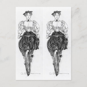 Gibson's Girl Riding A Bicycle Postcard