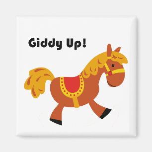 Giddy Up Brown Saddle Horse, Cute Kid’s Cartoon Magnet