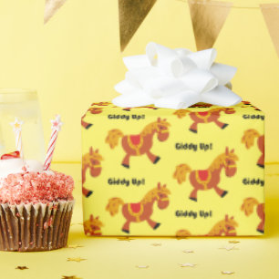 Giddy Up Brown Saddle Horse, Cute Kid’s Cartoon Wrapping Paper