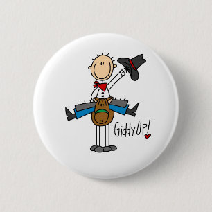Giddy Up! Cowboy Stick Figure Button