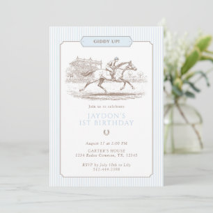 Giddy Up Horse Racing 1st Birthday Prepppy Invitation