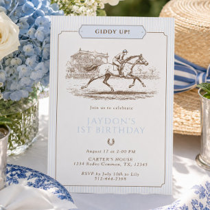 Giddy Up Horse Racing 1st Birthday Prepppy Invitation