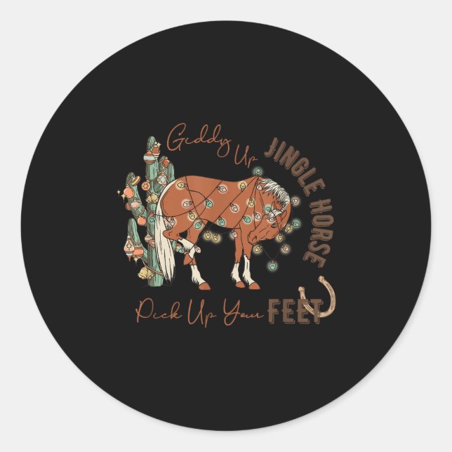 Giddy Up Jingle Horse Ck Up Your Feet Western Chri Classic Round Sticker (Front)