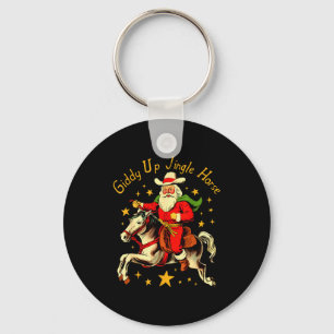 Giddy Up Jingle Horse Funny Retro Santa Cowboy Chr Keychain