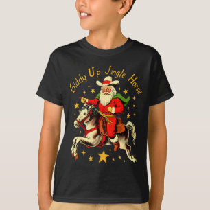 Giddy Up Jingle Horse Funny Retro Santa Cowboy Chr T-Shirt