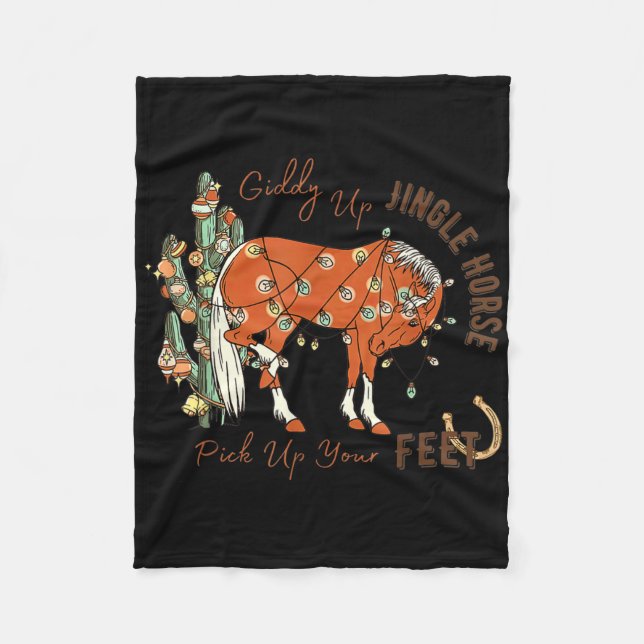 Giddy Up Jingle Horse Pick Up Your Feet Cactus Cow Fleece Blanket (Front)