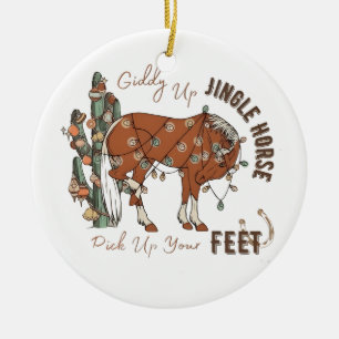 Giddy Up Jingle Horses Pick Up Your Feet Christmas Ceramic Ornament
