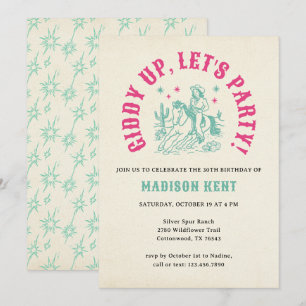 Giddy Up Let's Party Fun Modern Cowgirl Birthday Invitation