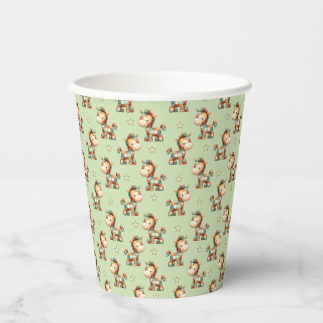 Giddy-Up Patchwork Pony Birthday Paper Cups (Front)