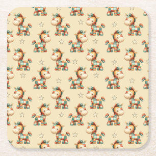 Giddy-Up Patchwork Pony Birthday Square Paper Coaster