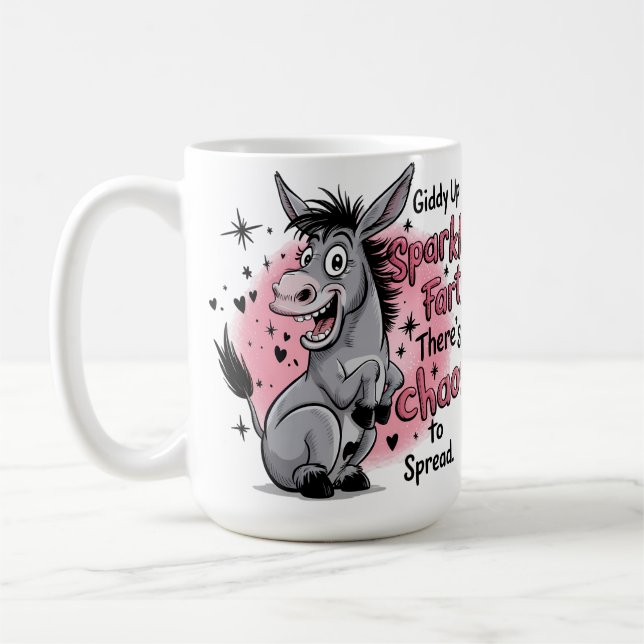 Giddy Up Sparkle Fart Funny Donkey Graphic Coffee Mug (Left)
