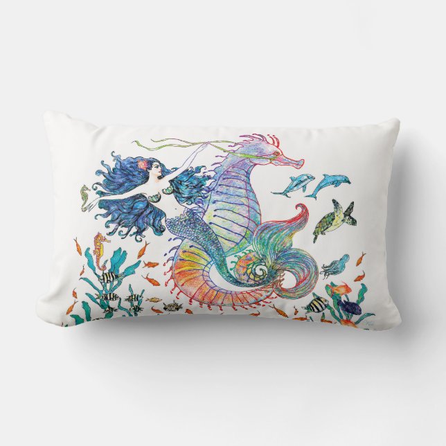 Giddy Yup Mermaid Lumbar Pillow ~ by Kat (Front)