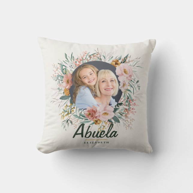 gift 2 photo editable name watercolour floral  throw pillow (Front)