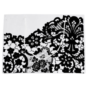 GIFT BAG BLACK AND WHITE LACE 
