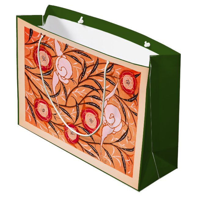 GIFT BAG CHINESE FLORAL PATTERN IN ORANGE (Back Angled)