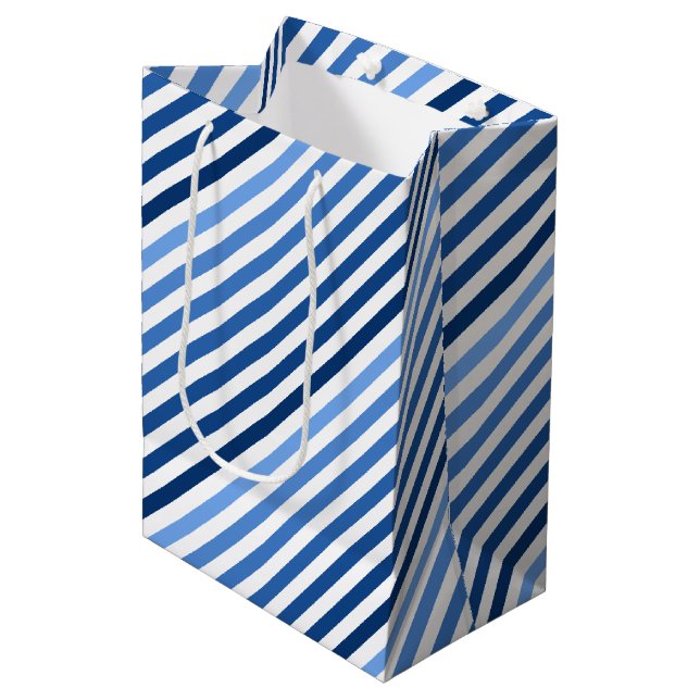Gift Bag - Diagonal Blue Lines (Front Angled)