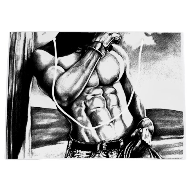 Gift Bag For Men Cool Abs Cowboy Body Builder (Front)