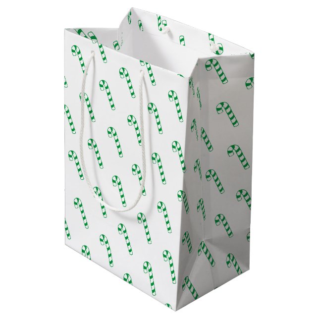 Gift Bag - Green and White Candy Canes (Back Angled)