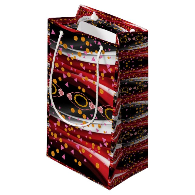 Gift Bag Happy Abstract Red Black White  (Front Angled)