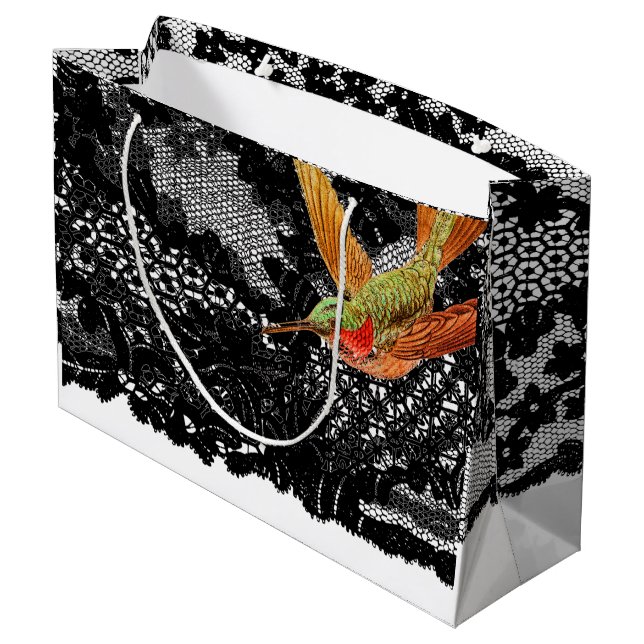 Gift Bag HUMMINGBIRD AND BLACK LACE (Back Angled)