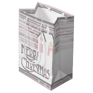 Gift Bag - Pink & Grey - Wintry Scene