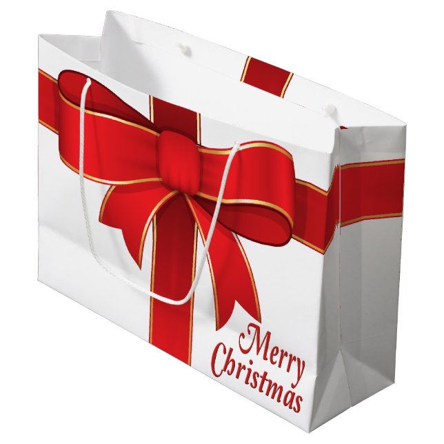 Gift Bag - Red Bow & Ribbon on White (Front Angled)