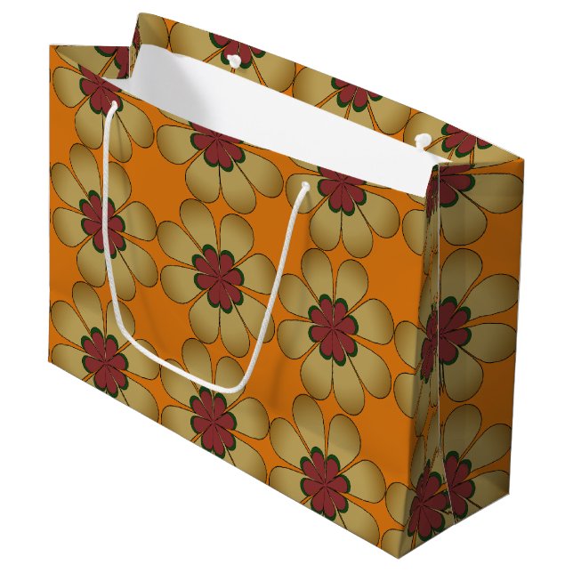 Gift Bag - Stylized Daisies on Orange (Front Angled)