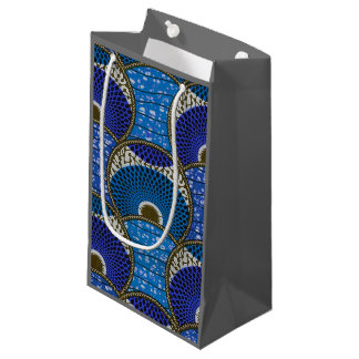 Gift bag, Wax African blue with gray background. Small Gift Bag