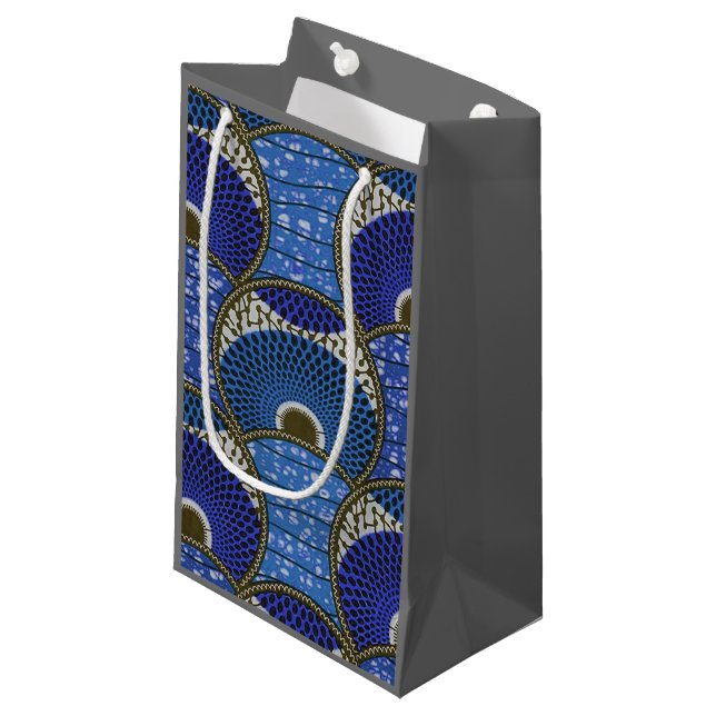 Gift bag, Wax African blue with gray background. Small Gift Bag (Front Angled)