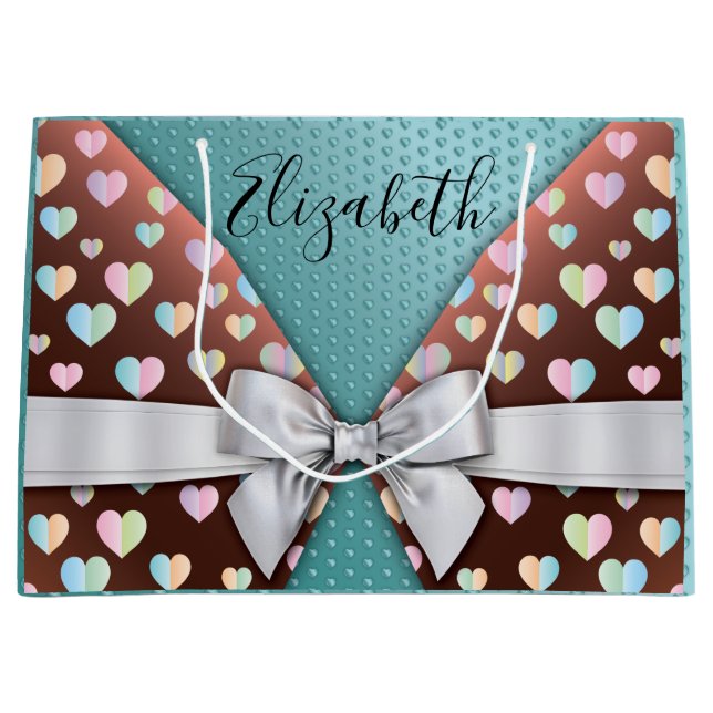 Gift Bag with Bow and Heart Speckles (Front)