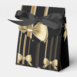 Gift Bag with Lid and Golden Bow - Black Base Favor Box