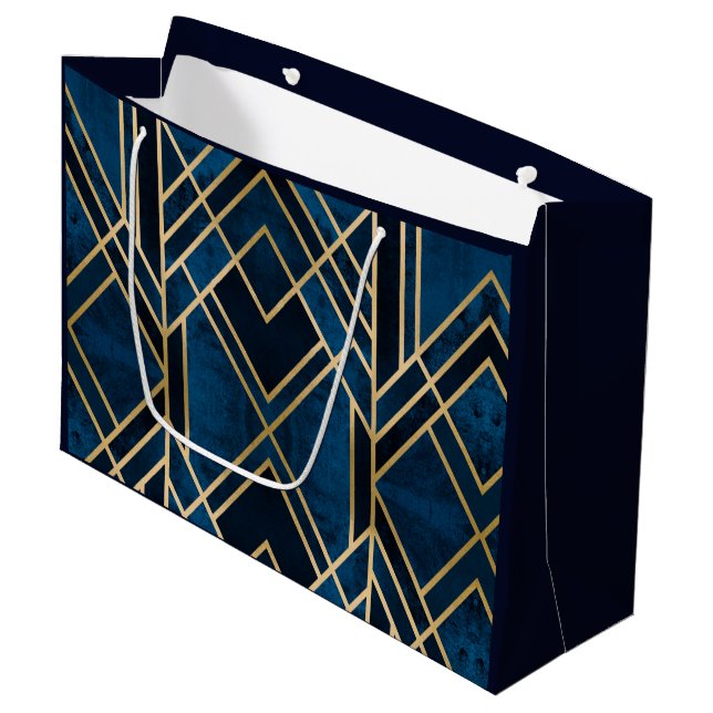 Gift Bags - Art Deco Blue & Gold Mirrored (Front Angled)