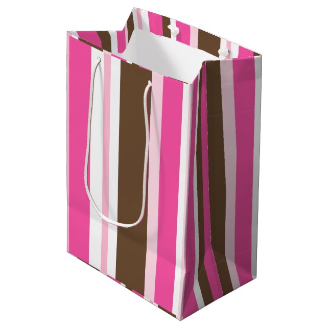 Gift Bags Brown & Pink Stripe  (Front Angled)
