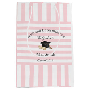 Gift Bags Pink White Stripe Graduation 2026