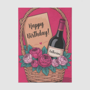 Gift Basket with Wine, Roses, and Custom Name Tissue Paper