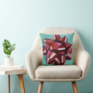 Gift Bow Painting - Holiday Decor Throw Pillow