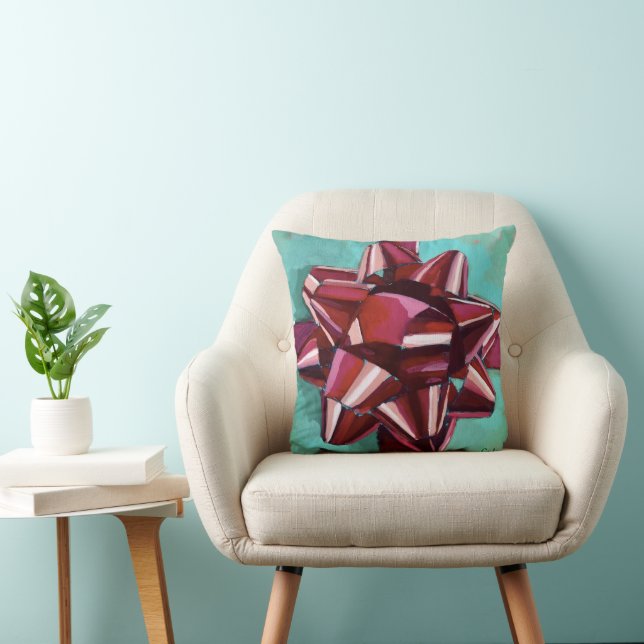 Gift Bow Painting - Holiday Decor Throw Pillow (Chair)