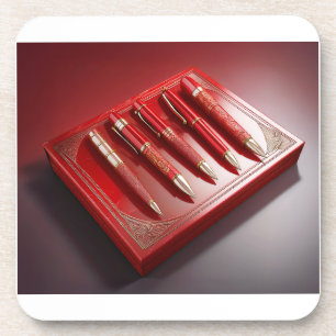 Gift Box And Five Unique Ballpoint Pens Coaster