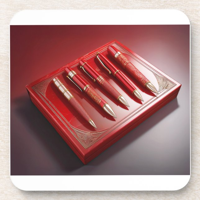 Gift Box And Five Unique Ballpoint Pens Coaster (Front)