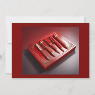 Gift Box And Five Unique Ballpoint Pens Invitation