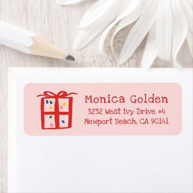 Gift Box Doodle CHRISTMAS Holiday Return Address (Insitu)