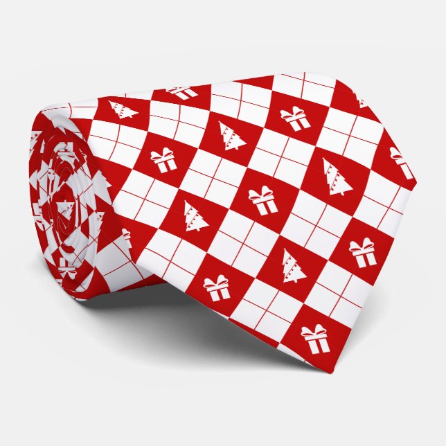 Gift Boxes and Christmas Trees Pattern Tie (Rolled)
