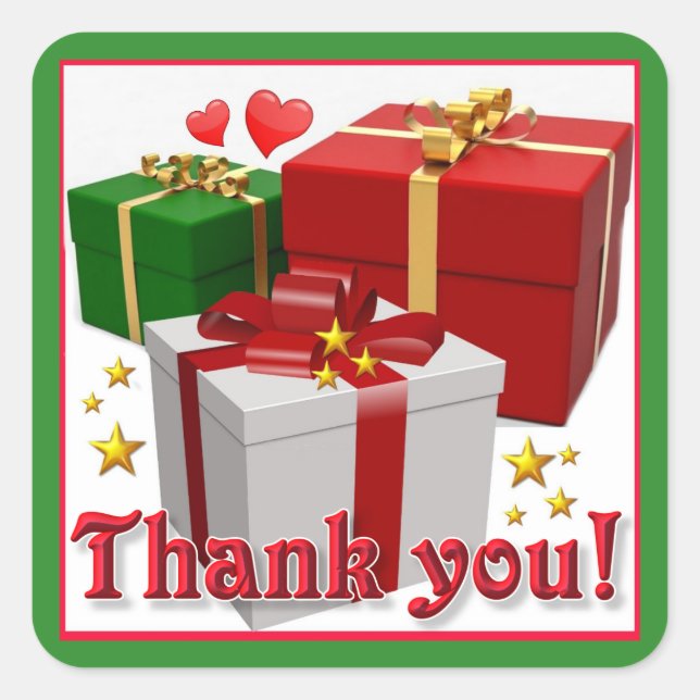 Gift Boxes and Hearts Thank You Square Sticker (Front)