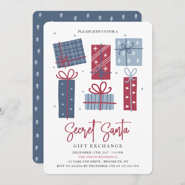 Gift Boxes Secret Santa Gift Exchange Christmas Invitation (Front/Back)