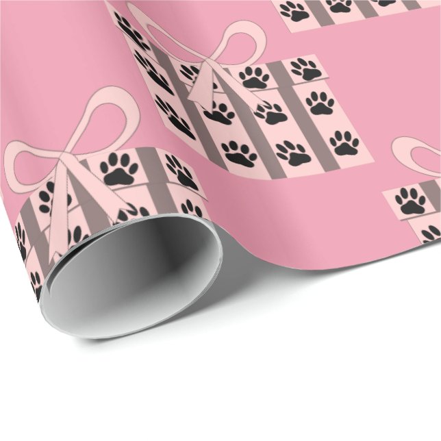 Gift Boxes With Dog Paws Pink Version Wrapping Paper (Roll Corner)