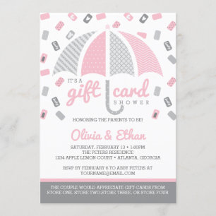 Gift Card Baby Shower Invitation, Pink, Grey