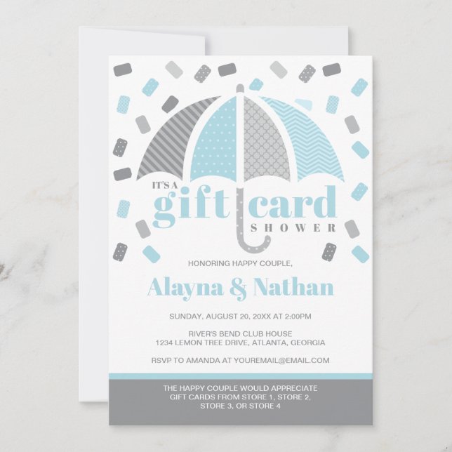 Gift Card Shower Invitation in Blue and Grey (Front)