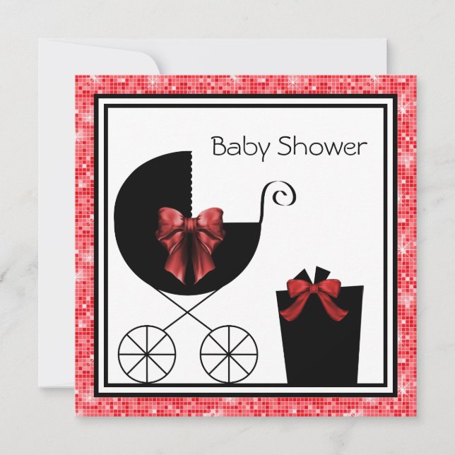 Gift Carriage Red & Black Baby Shower Invitations (Front)