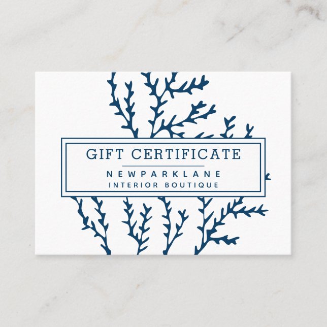 Gift Certificate Blue Seaweed Pattern  Ocean Theme (Front)