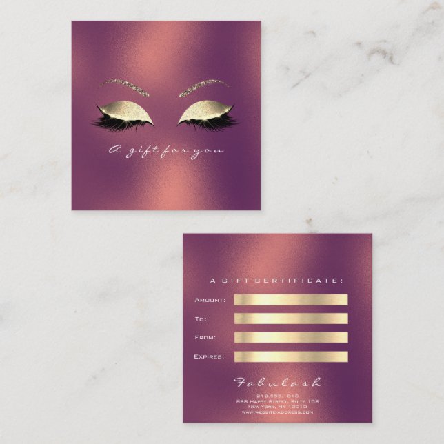 Gift Certificate Copper Gold Lashes Makeup Eye (Front/Back)